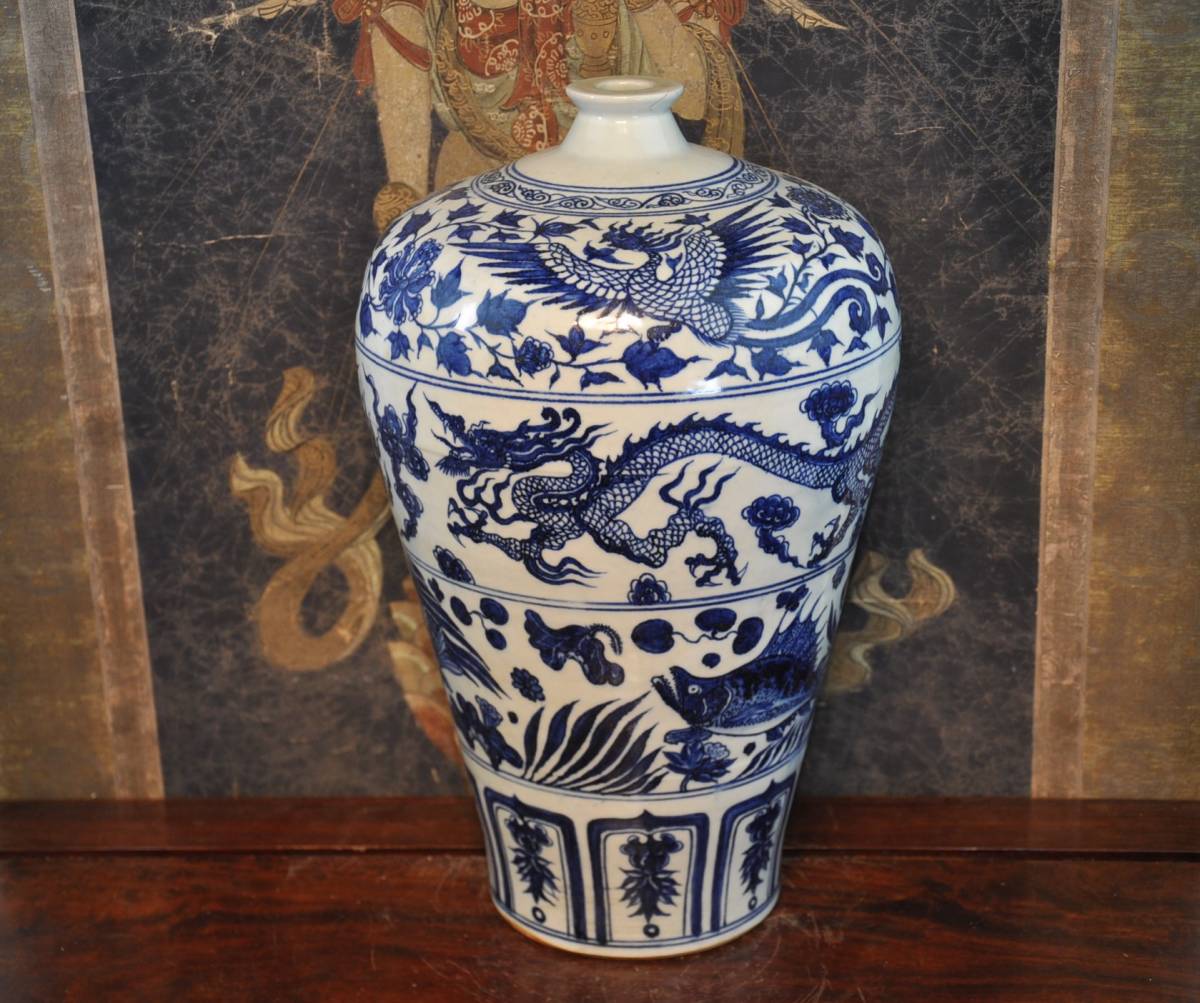 中国古美術・明代・永楽年製・青花磁・梅瓶・花瓶・壺型・唐物・古玩・陶磁器・青白磁 中国古美術・明代・永楽年製・青花磁・梅瓶・花瓶・壺型・唐物・古玩