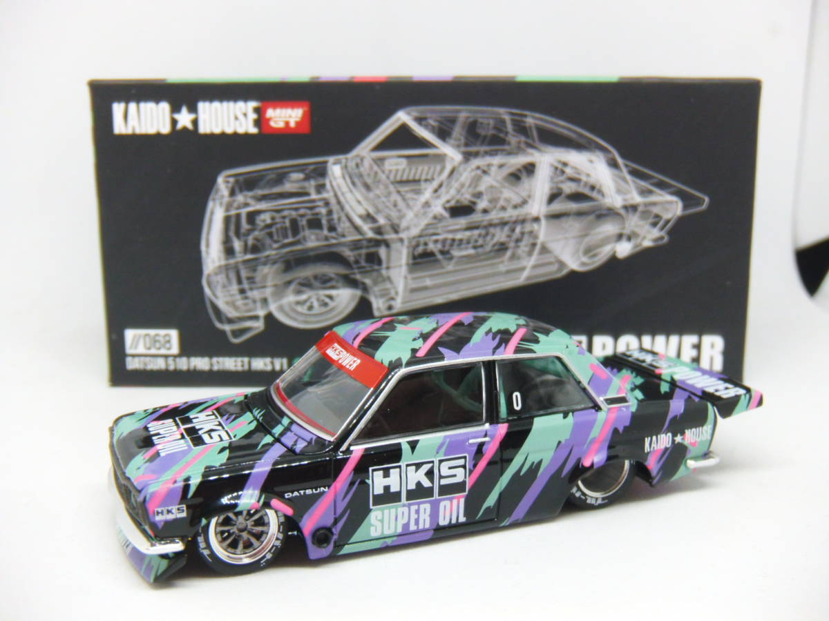 Miniature 1:64 Datsun 510 Wagon Kaido V1 - Marque Mini GT, Couleur HKS - Neuf En Boîte