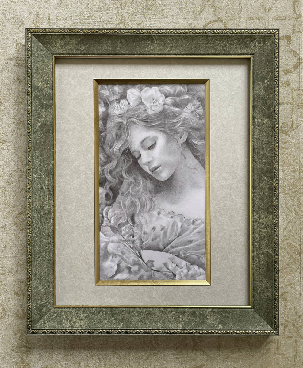 鉛筆画 人物画 女性 #84【額装】(鉛筆画、木炭画)｜売買された