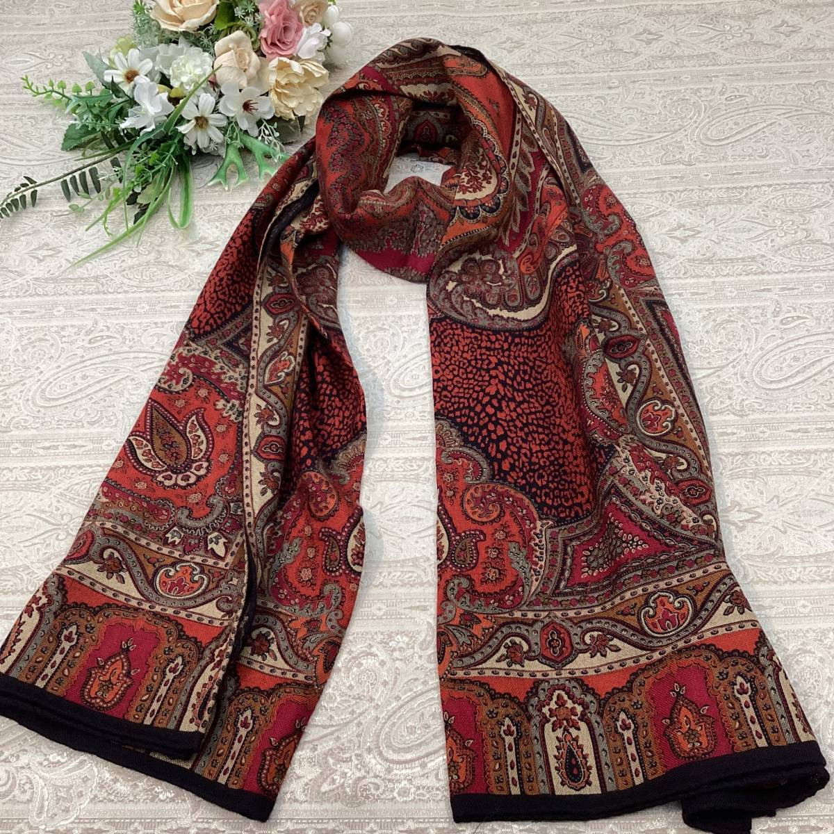 leilian leilian レリアン ストール カシミヤ×シルク 赤系 レリアン