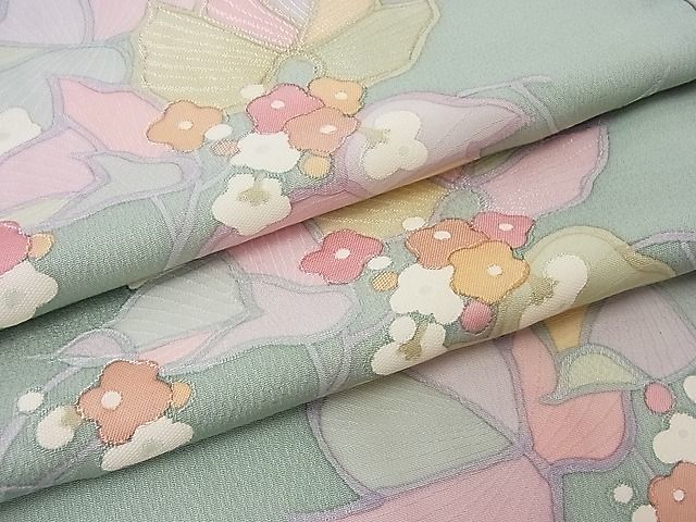 新品 正絹小紋 型染め 枝花模様 丹後ちりめん 日本の絹 丹後ちりめん生地