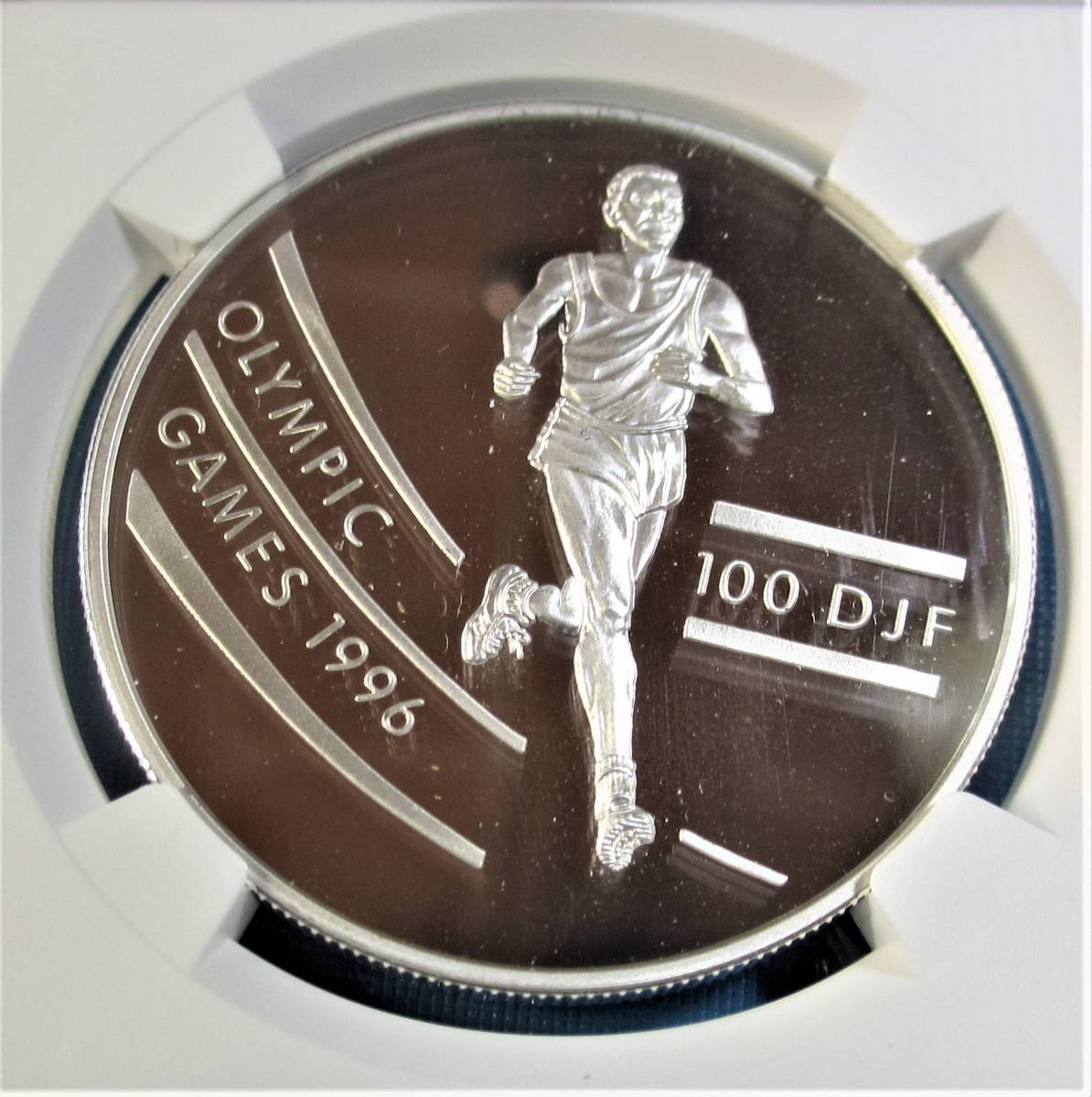 稀少(最高鑑定-4個) ジブチ 1994年 オリンピック－ランナー 100F 1oz .925銀貨