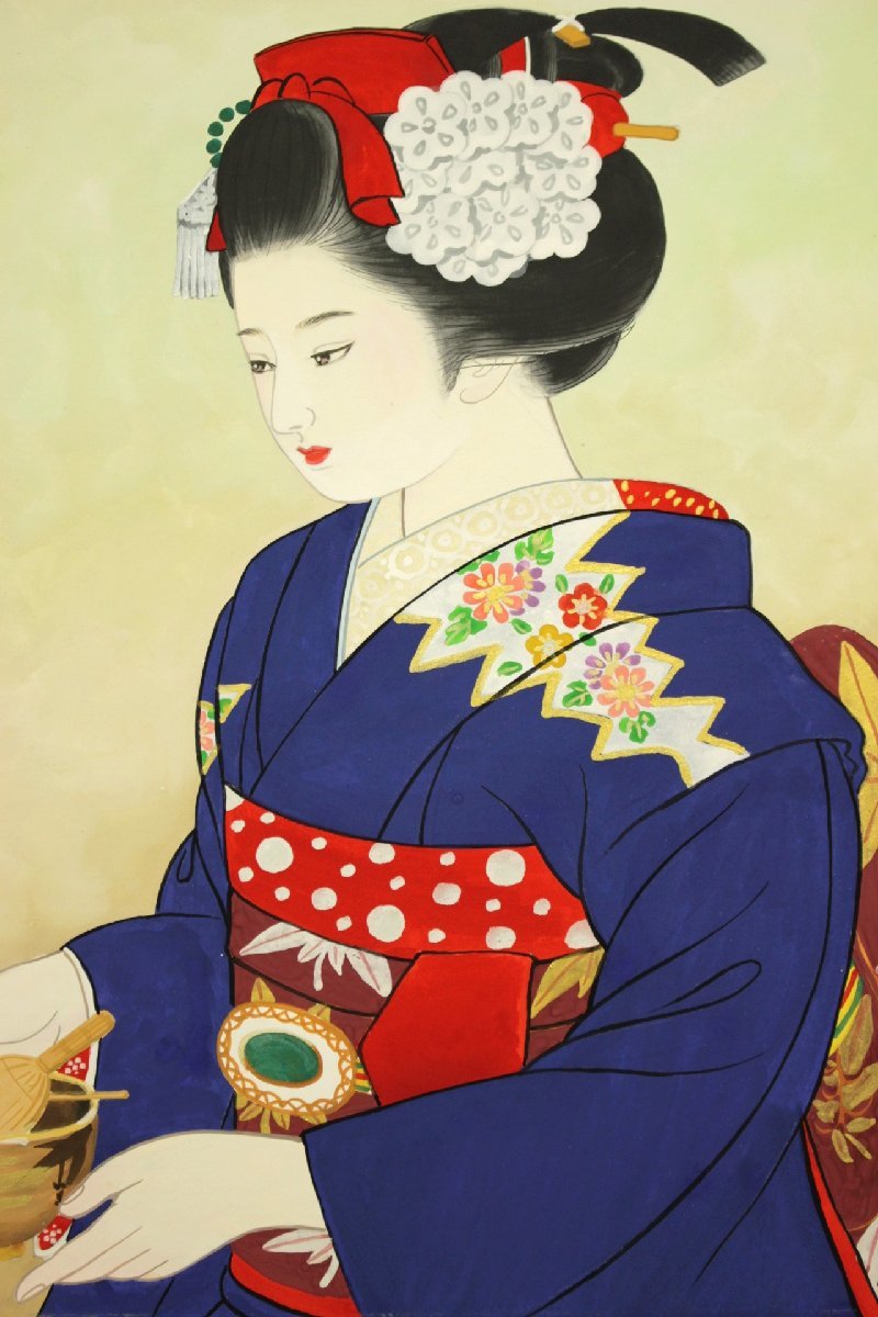 董芸】美人画家 宮下 柚葵 筆 『お点前』 10号 共シール 真作保証