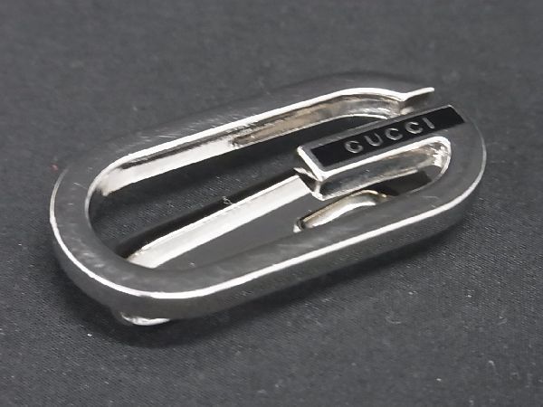 1円 ■美品■ GUCCI グッチ ロゴプレート マネークリップ 札ばさみ メンズ レディース シルバー系 AQ9879