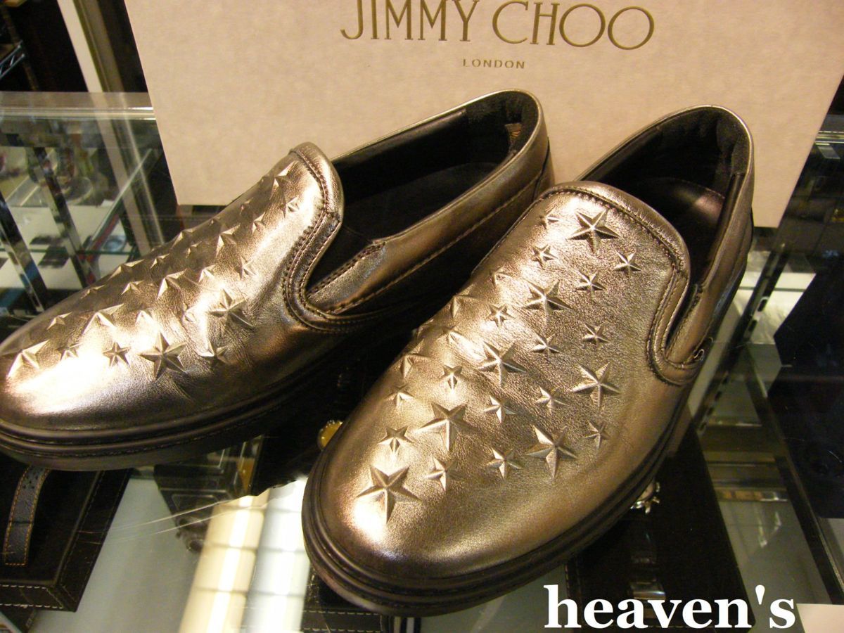 JIMMY CHOO エンボスド スター☆メタリック スリッポン 40 ガンメタル 