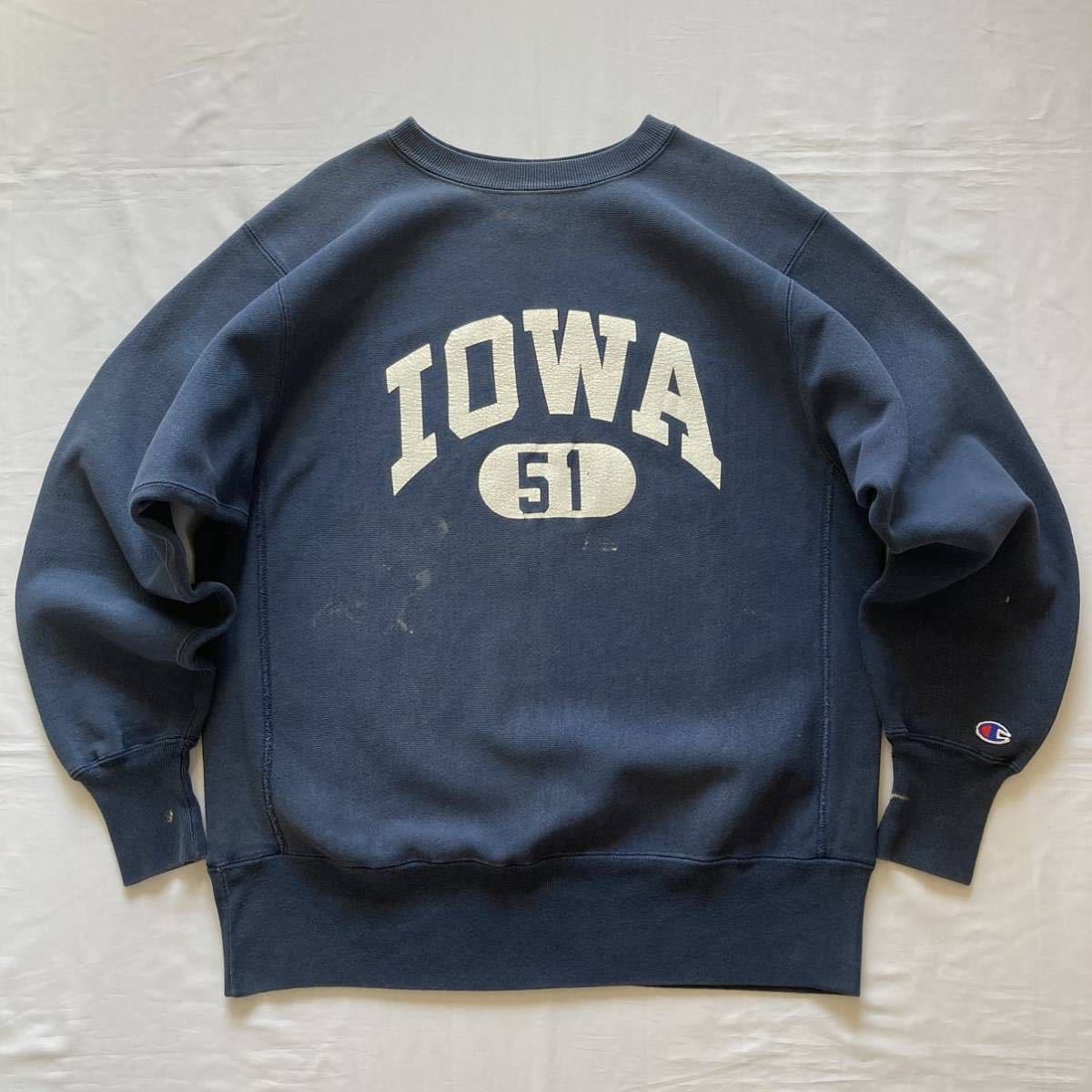 美品 ネイビー NAVY 白プリント グッドフェード 80's90's Champion チャンピオン REVERSE WEAVE リバースウィーブ アメリカ製 ビンテージ L