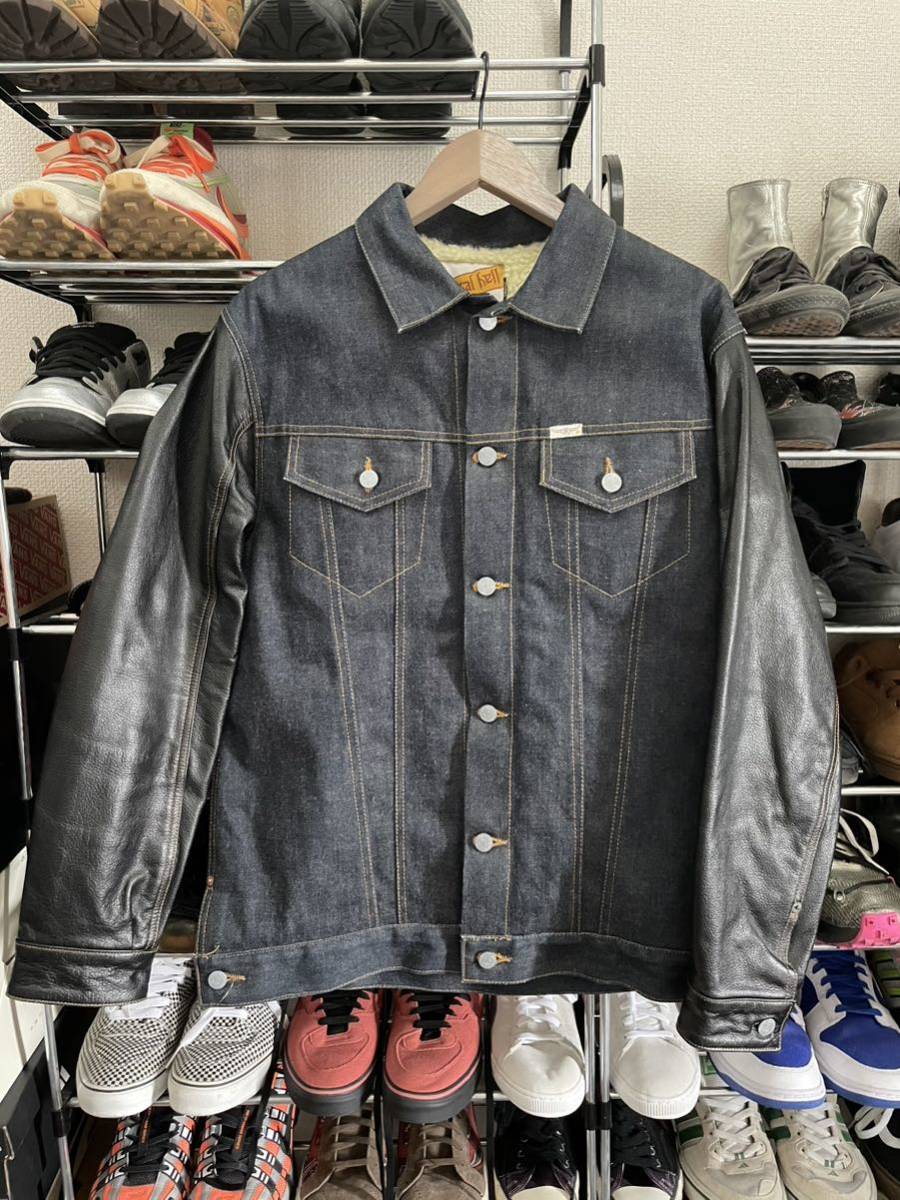 【希少サイズXL】コアファイタートロピカルヘル　袖レザー内ボアデニムジャケット 希少サイズXLコアファイタートロピカルヘル 袖レザー内ボアデニム