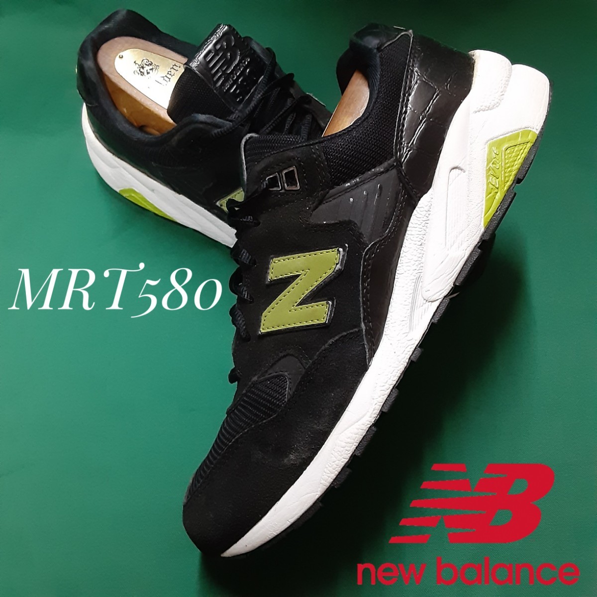 最値!定18700円!希少限定クロコレザー!ニューバランス MRT580高級スニーカー!完成形レトロランニング!傑作!ブラック×ホワイト!黒白抹茶 26