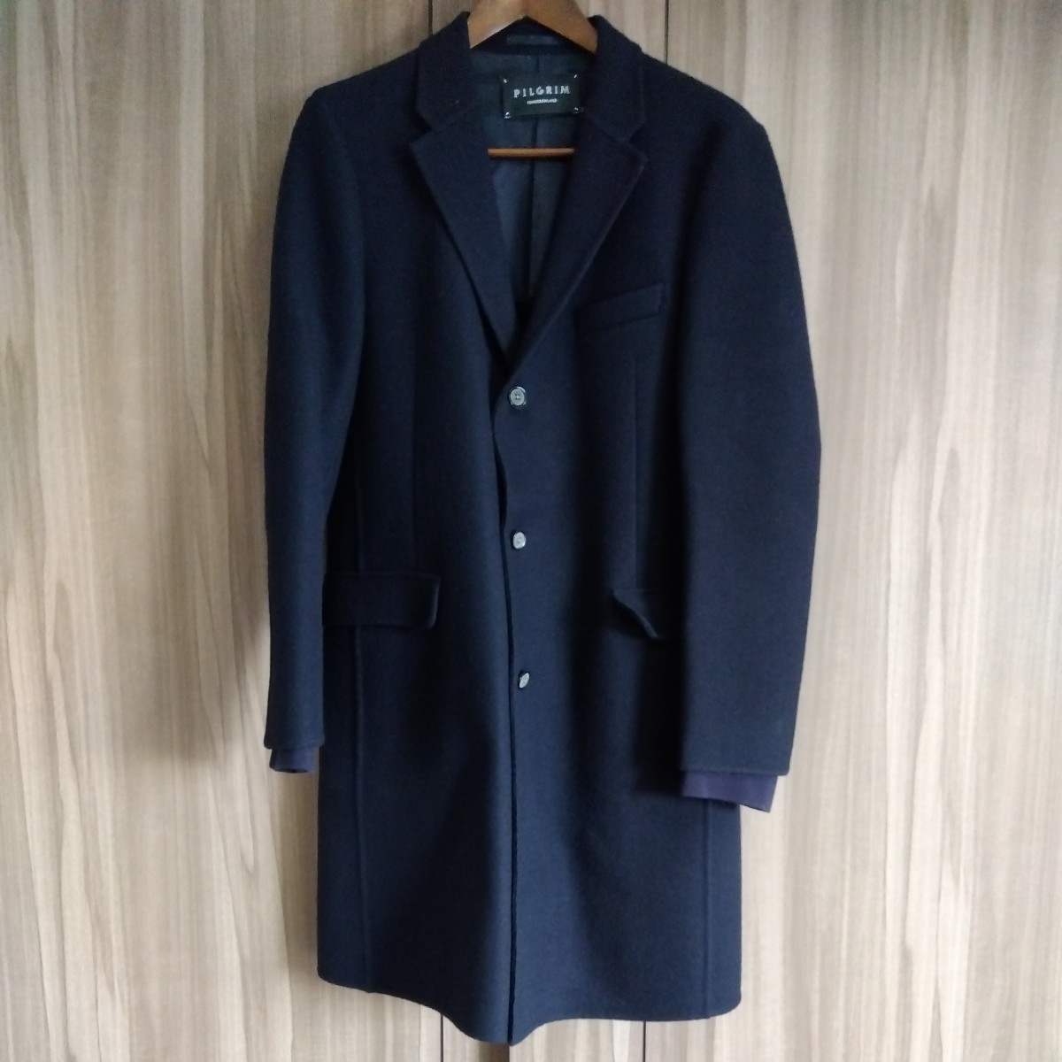 送料無料　PILGRIM　TOMORROWLAND　ピルグリム　トゥモローランド　メンズ　チェスターコート　コート　ウール　濃紺　サイズ46