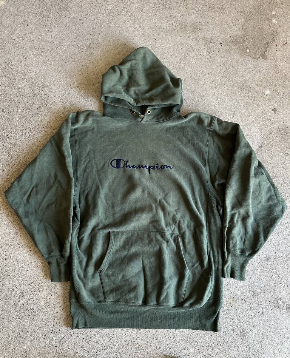 90s USA製 Champion チャンピオン リバースウィーブパーカー グリーン