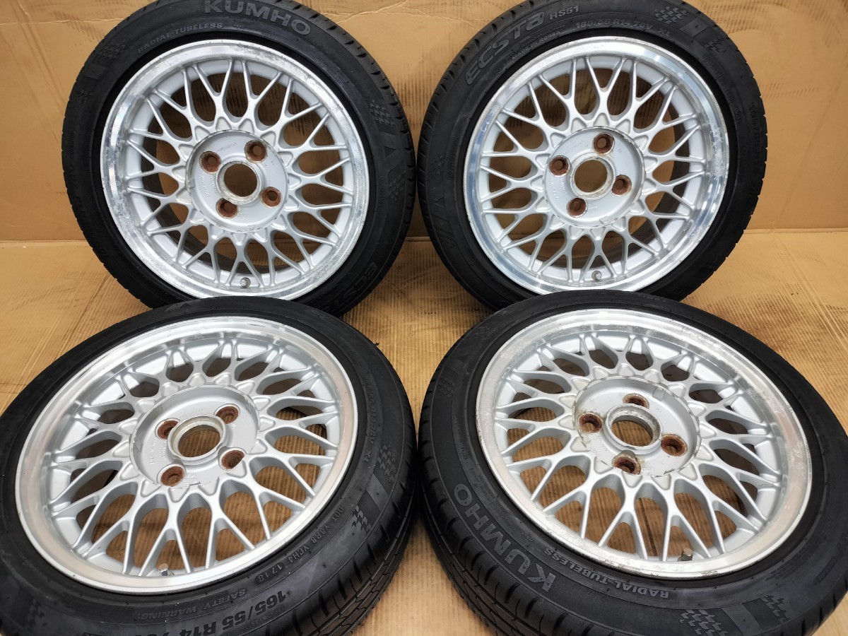BBS 14インチ 6J 4H PCD100 +45 KUMHO 165/55R14 バリ溝 14×6J 4穴 軽 