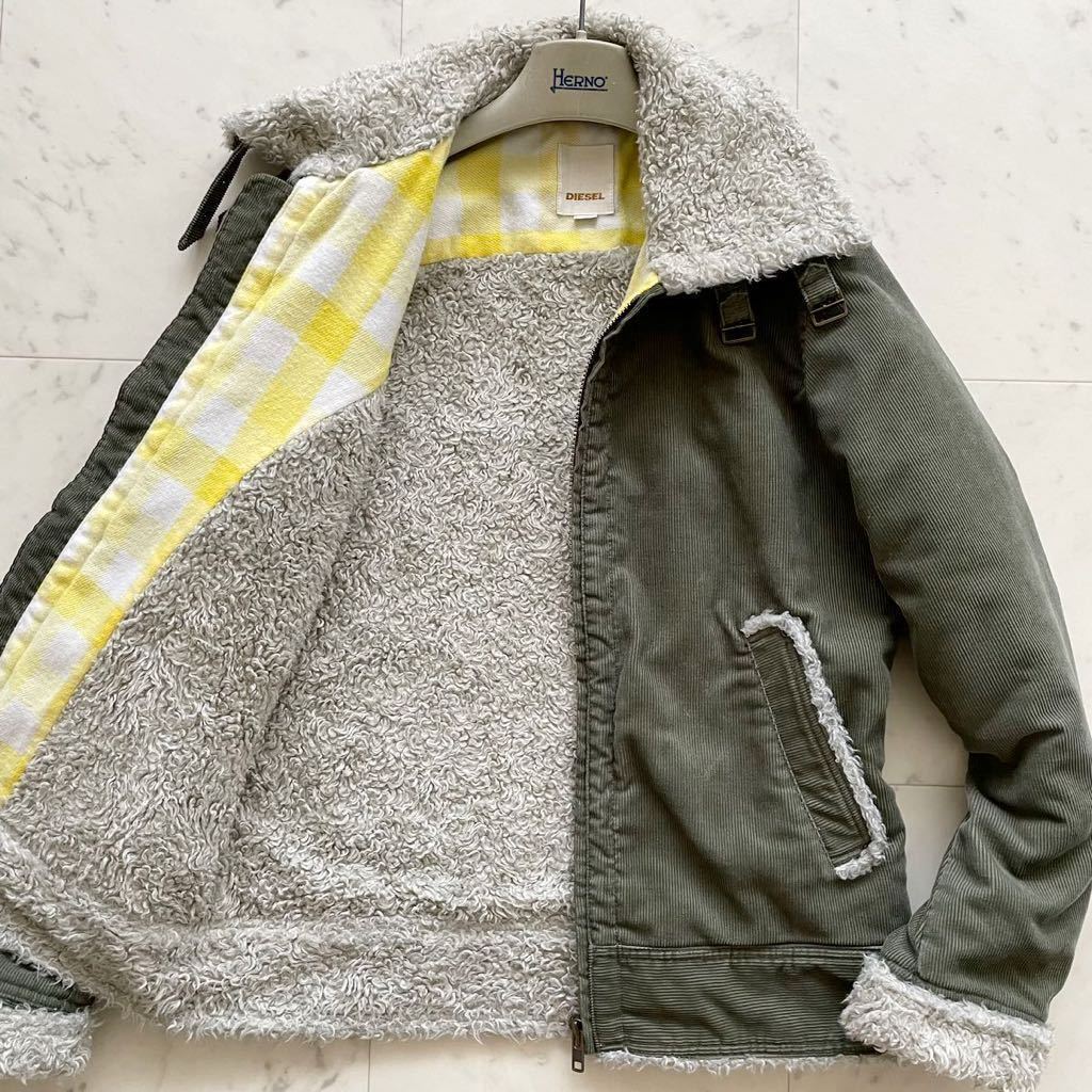 美品/L相当● ディーゼル DIESEL 極暖★ コーデュロイ ボア ランチジャケット フライトジャケット ブルゾン 裏ボア 高級感 保温性◎ カーキ