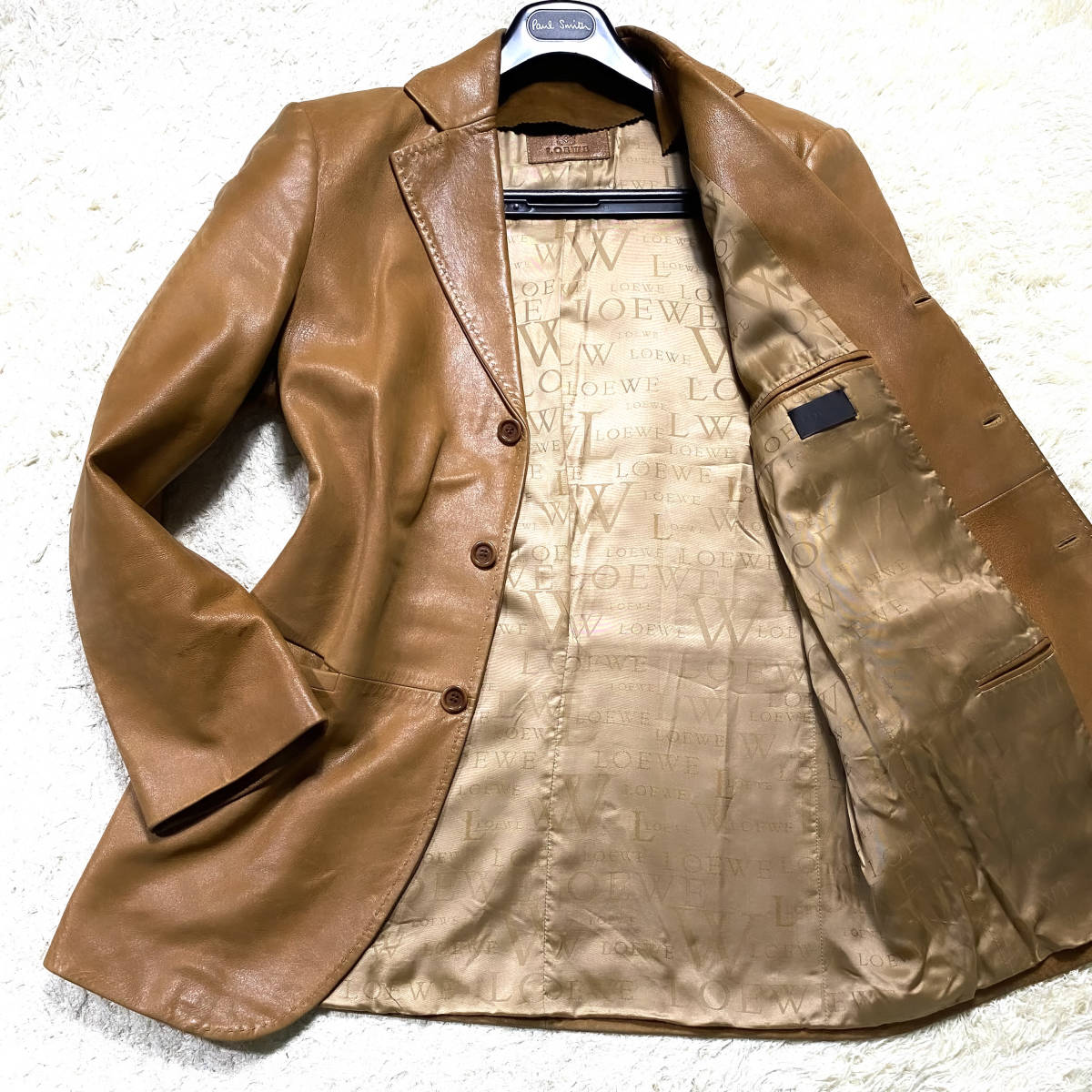 金色!羊革!LOEWEベイビーラムレザーテーラードジャケットXXL～XL.LL50