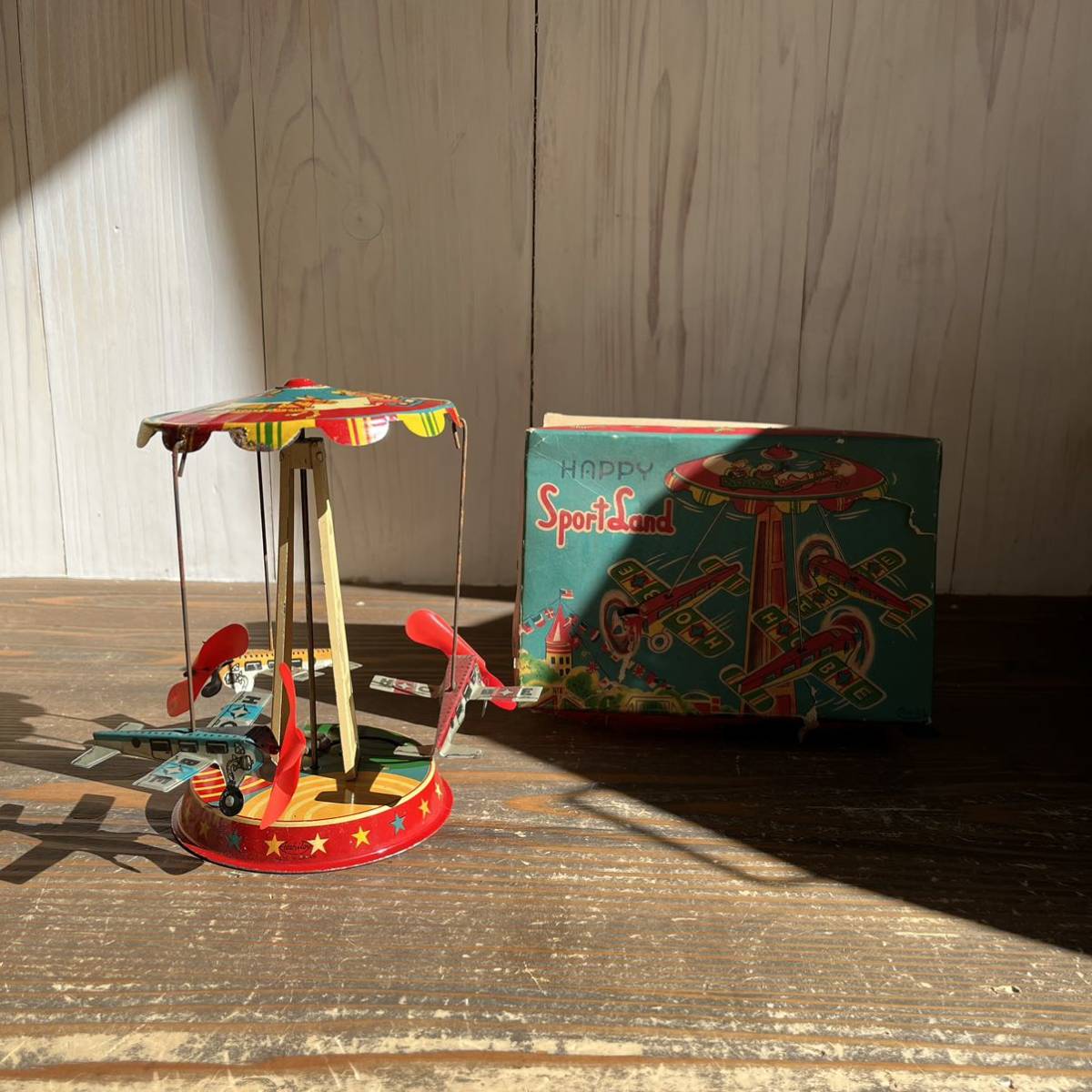 アサヒトイ　ブリキ　HAPPY SPORT LAND 飛行機　観覧車　メリーゴーランド　玩具　ASAHI TOY