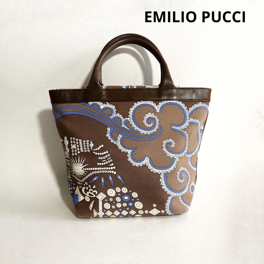 エミリオプッチ EMILIO PUCCI トートバッグ プッチ柄 キャンバス×本革 イタリア製 総柄 ブラウン系 マルチカラー ハンドバッグ