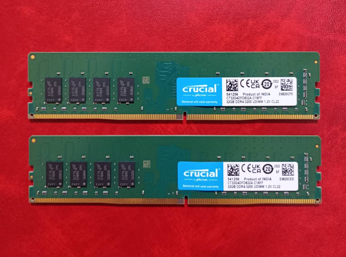 MN60【動作品】Crucial DDR4-3200 32GB×2枚 計64GB【送料無料】PC4
