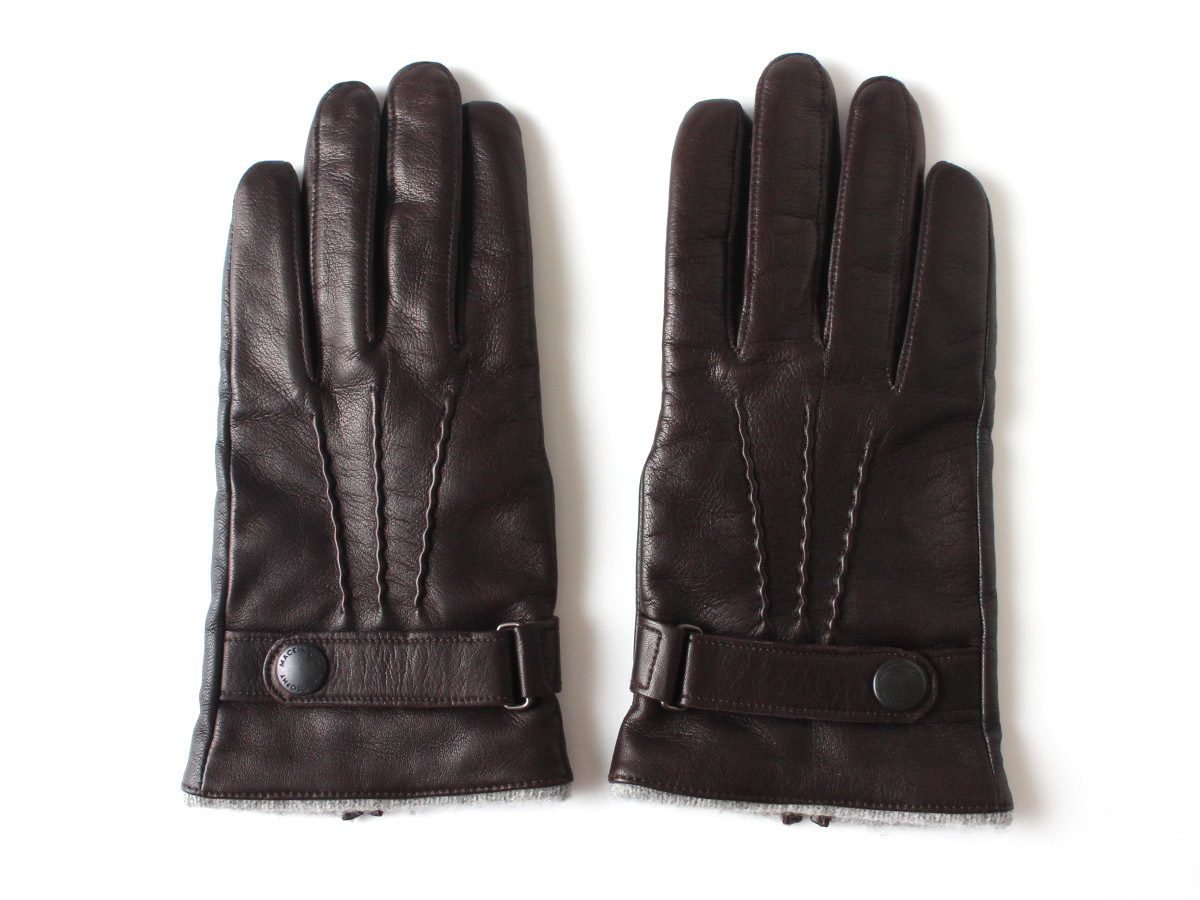 N11987 新品未使用 MACKINTOSH PHILOSOPHY マッキントッシュ フィロソフィー レザー 手袋 メンズ グローブ ブラック×グレー 黒 23cm