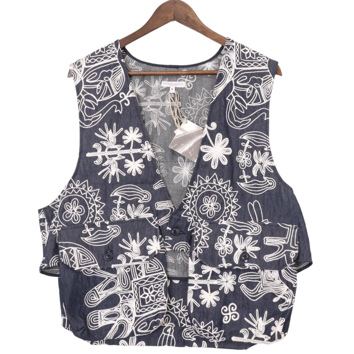 ENGINEERED GARMENTS / Fowl Vest - Floral Embroidery Denim エンジニ 