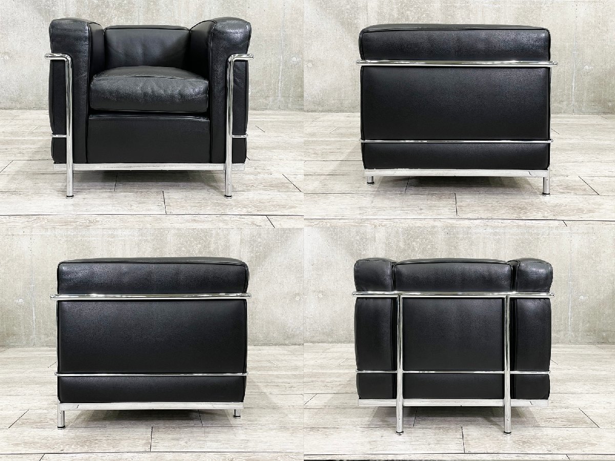 A)cassina/カッシーナ□コルビジェ LC2 □本革ソファ□刻印入り□正規品