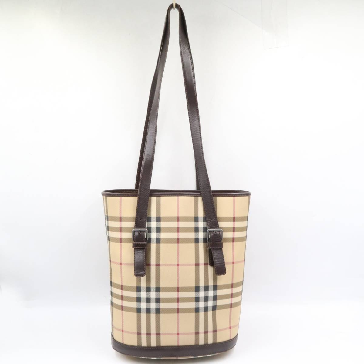 ☆BURBERRY バーバリー ノバチェック PVC×レザー トートバッグ
