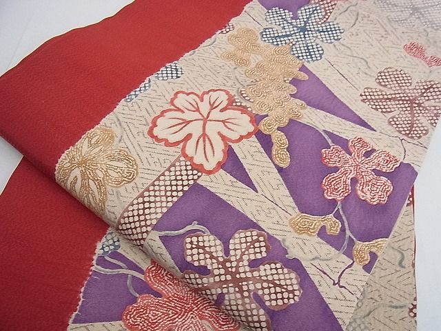 平和屋2■摺型友禅　京都　多ち花　九寸開き名古屋帯　葡萄蔦の葉文　逸品　tw4038