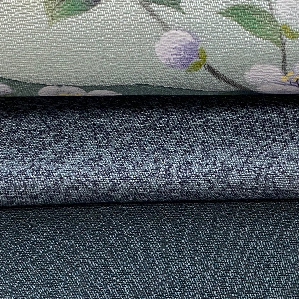 袋帯 美品 名品 枝桜 シルエット 深緑 お太鼓柄 正絹 【中古】