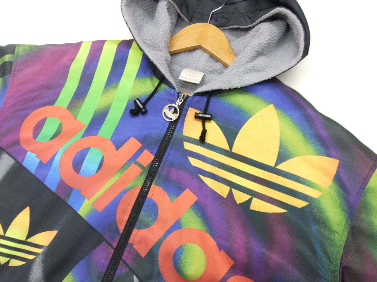 adidas アディダス 総柄 黒白 トレフォイル 中綿ジャケット L