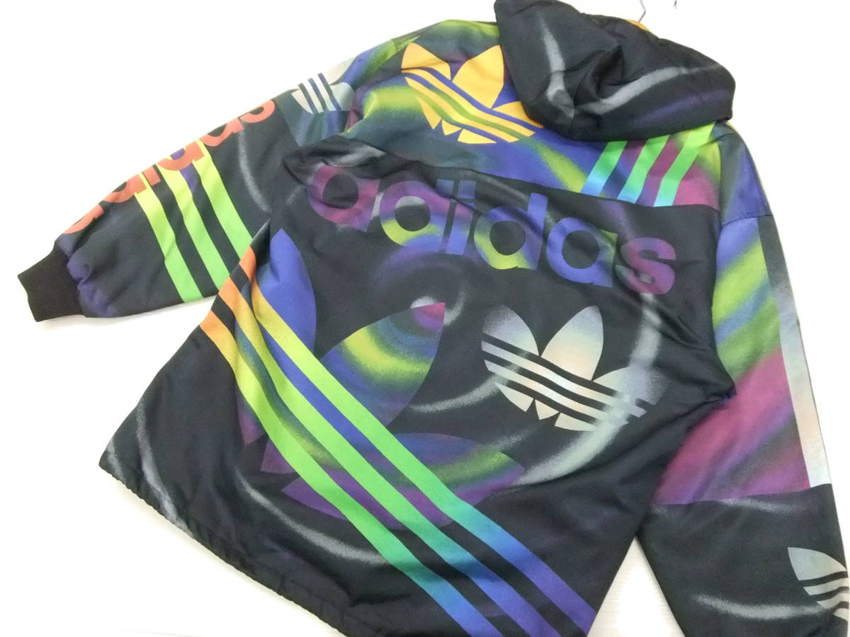 adidas アディダス 総柄 黒白 トレフォイル 中綿ジャケット L