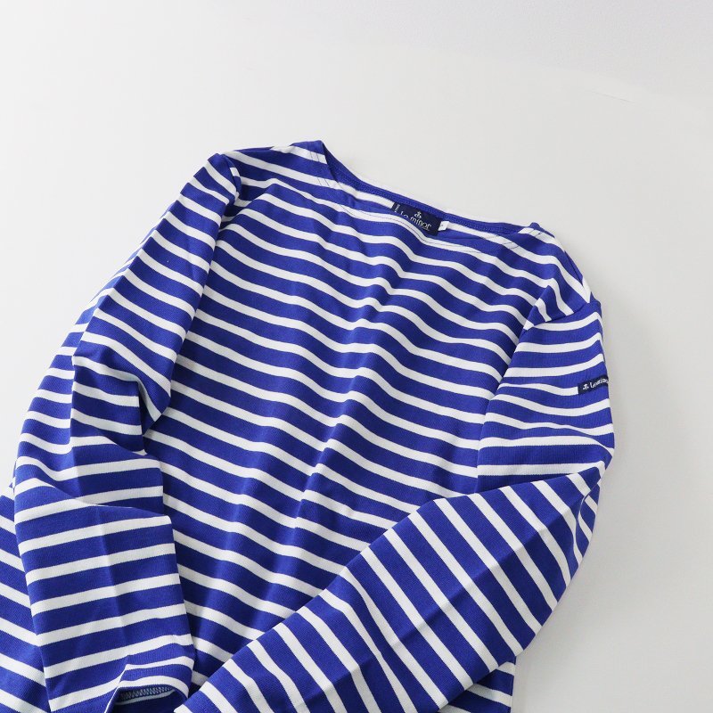 未使用 ルミノア Leminor ボーダー バスクシャツ 3/ブルー トップス ボートネック プルオーバー コットン ヘビーウェイト【2400013621120】