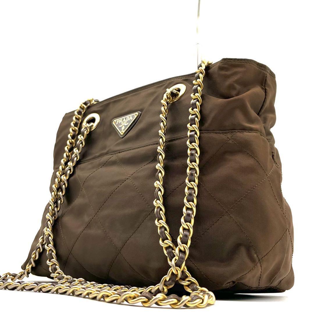 PRADA プラダ キルティング チェーン トートバッグ ブラウン PRADA プラダ トートバッグ ショルダーバック キルティング チェーン