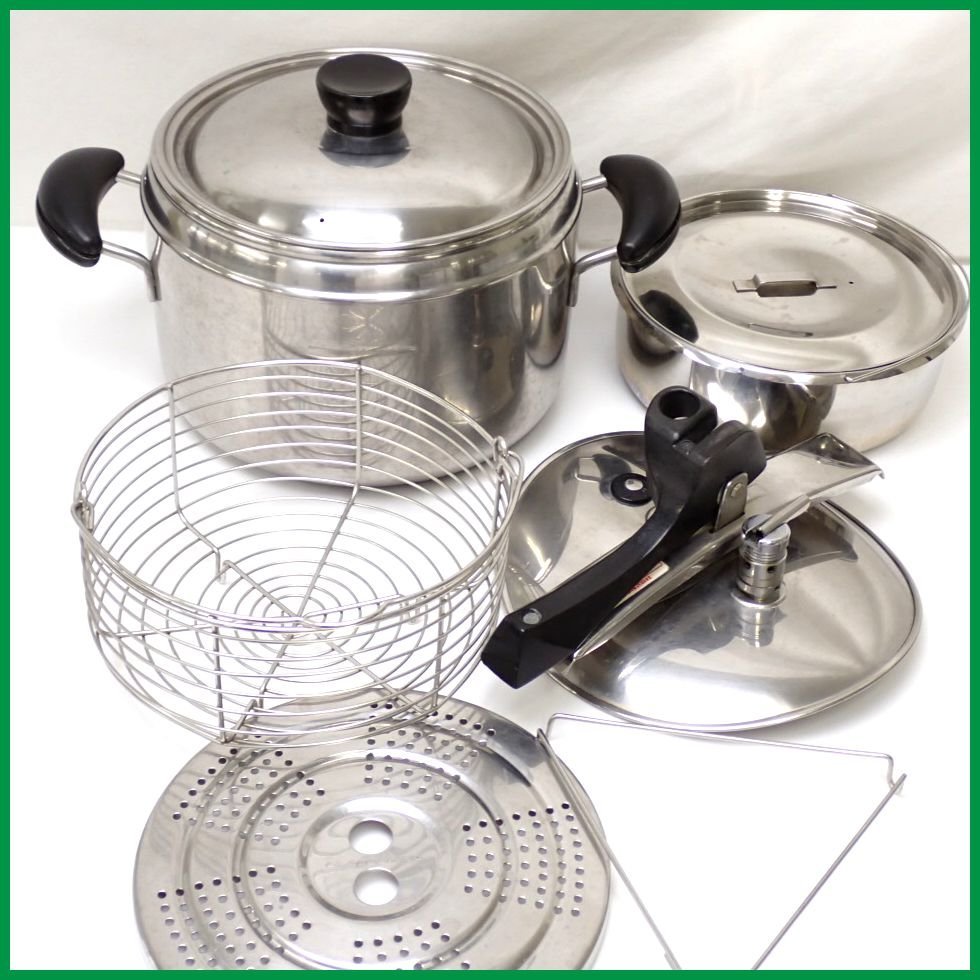 ★Lagostina/ラゴスティーナ 圧力鍋セット/18-10ステンレス/バスケット・スチームデッキ等付属/両手鍋/調理器具&1933400001