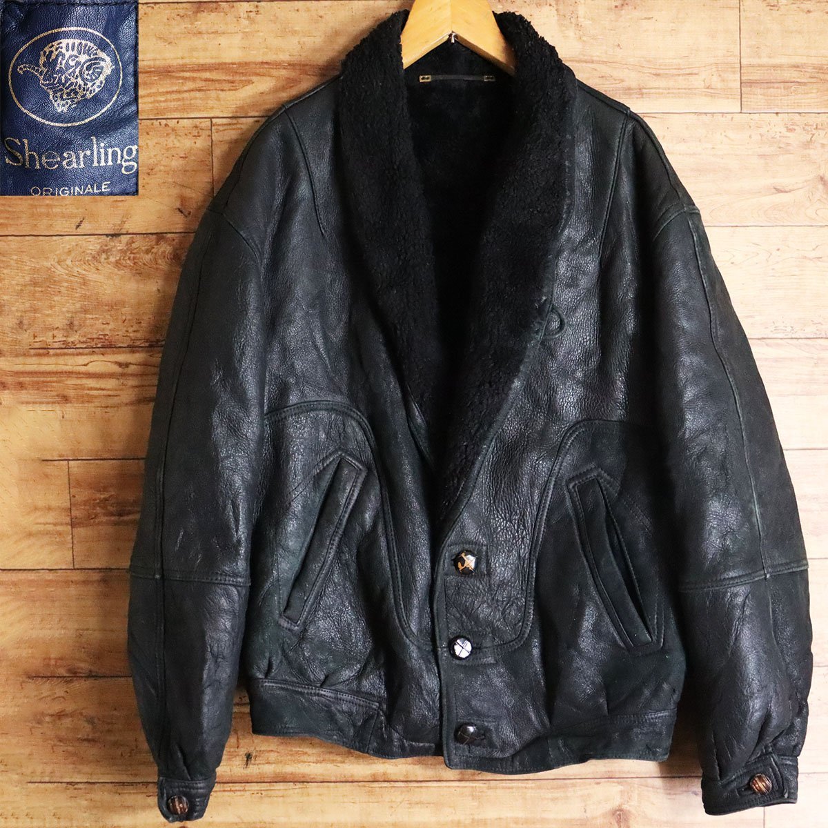 A10S/s6.21-6　Shealing ORIGINAL　ムートンジャケット　本革　羊革　ショールカラー　レザージャケット　ボア　B-3　革ジャン　皮ジャン