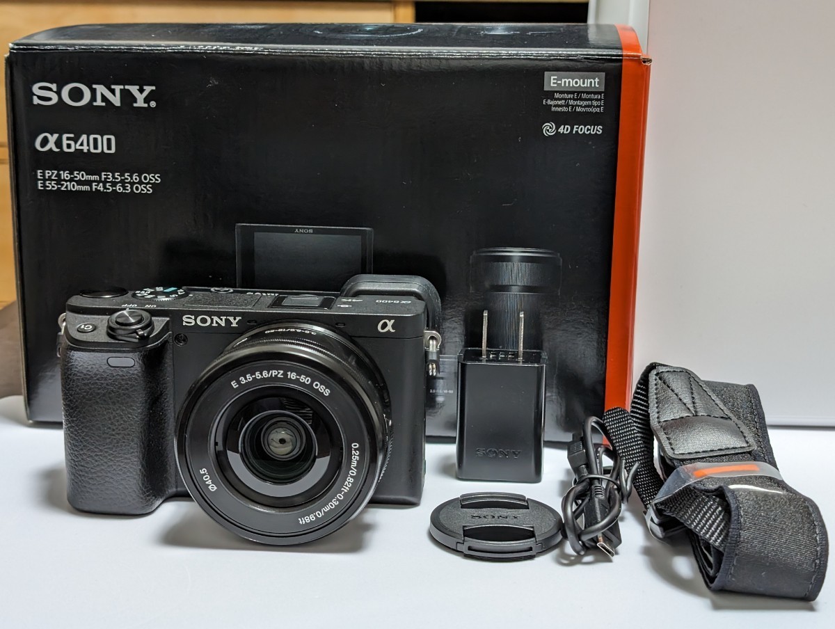 中古美品★SONY ソニー α6400 パワーズームレンズキット ブラック ILCE-6400L B ミラーレス一眼カメラ★シャッター3065回