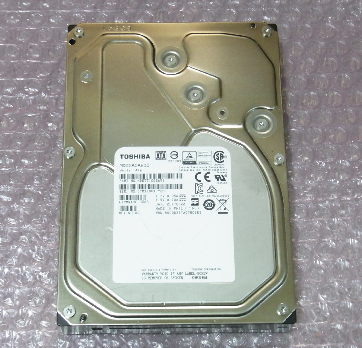 B37405 O-11167 TOSHIBA MD05ACA800 3.5インチ HDD 8TB 判定正常