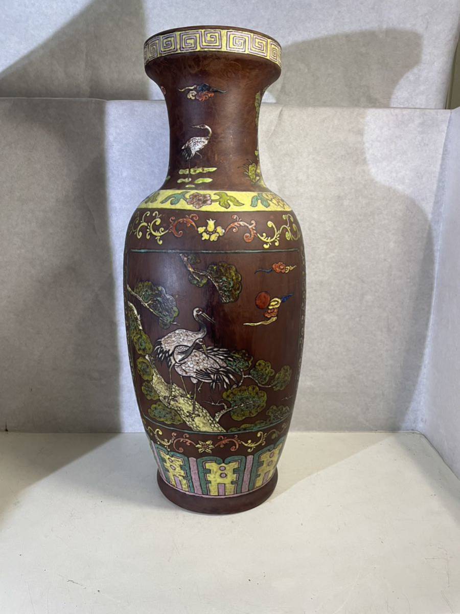 花瓶 花器 紫交趾杵花入 瀬戸焼 加藤釥 瀬戸市指定無形文化