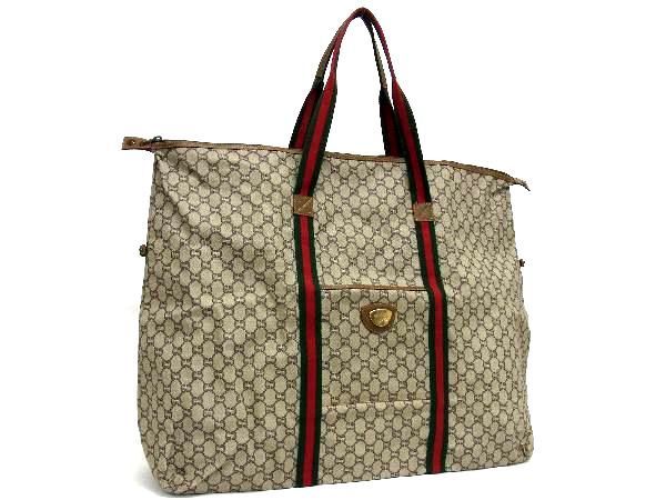 1円 GUCCI グッチ オールドグッチ ヴィンテージ GG柄 GGプラス シェリーライン PVC ショルダー トートバッグ 肩掛け ブラウン系 AV1304