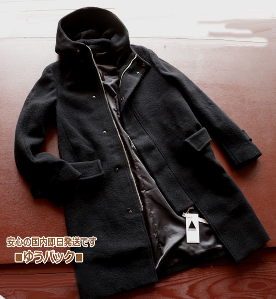 新品□GUYS&SOUL フード付 ブラックwoolコート L 黒 【M～L 細身 