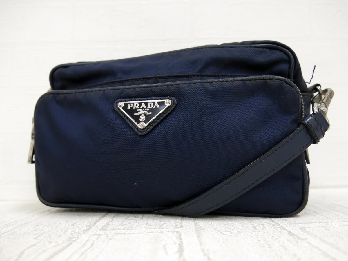 美品 PRADA プラダ ナイロン サフィアーノ プレート ショルダーバッグ PRADA プラダ Re-Nylon ナイロン xサフィアーノレザー レザー