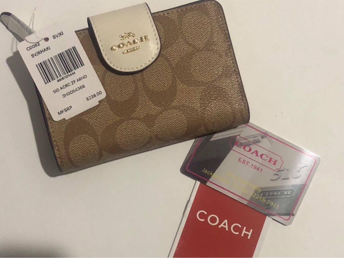 ［1円スタート］COACH コーチ　折財布　ベージュ　ホワイト　新品未使用　c0082