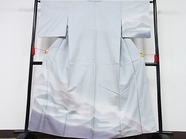 平和屋-こころ店■極上 石川県指定無形文化財 牛首紬 白山工房 手織り 訪問着 遠山文 暈し染 着丈159cm 裄丈63cm 正絹 逸品 A-ck6301