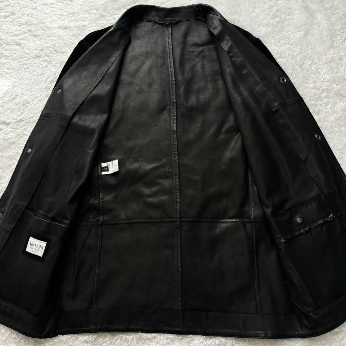希少/美品◎アルマーニコレツィオーニ レザー 切替 ARMANI COLLEZIONI スエード 本革 テーラードジャケット ブルゾン ブラック 黒 48 L位