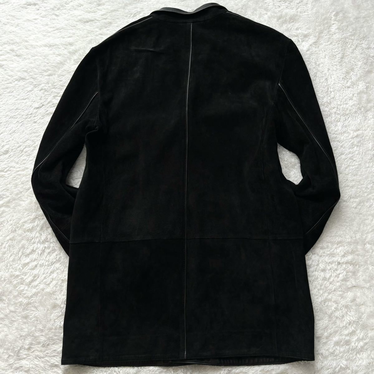 希少/美品◎アルマーニコレツィオーニ レザー 切替 ARMANI COLLEZIONI スエード 本革 テーラードジャケット ブルゾン ブラック 黒 48 L位