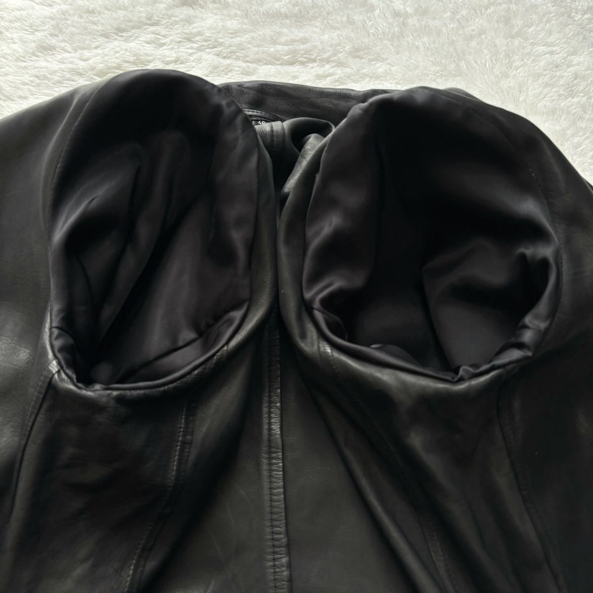 希少/美品◎アルマーニコレツィオーニ レザー 切替 ARMANI COLLEZIONI スエード 本革 テーラードジャケット ブルゾン ブラック 黒 48 L位