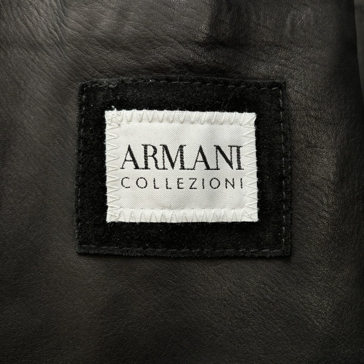 希少/美品◎アルマーニコレツィオーニ レザー 切替 ARMANI COLLEZIONI スエード 本革 テーラードジャケット ブルゾン ブラック 黒 48 L位