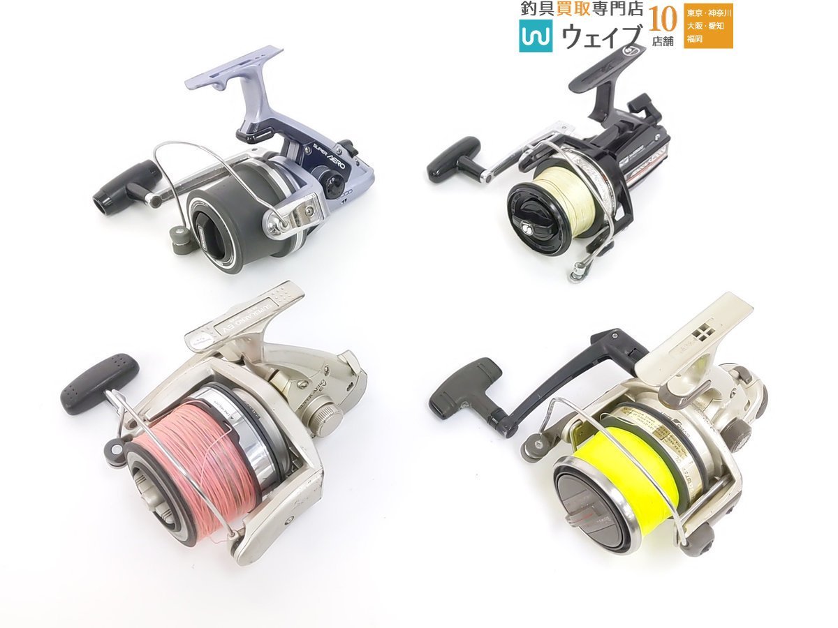 シマノ スーパーエアロ FV、シマノ スーパーエアロ 5000、シマノ エアロキャスト 4000 、ダイワ エンブレム 4500H 計4点