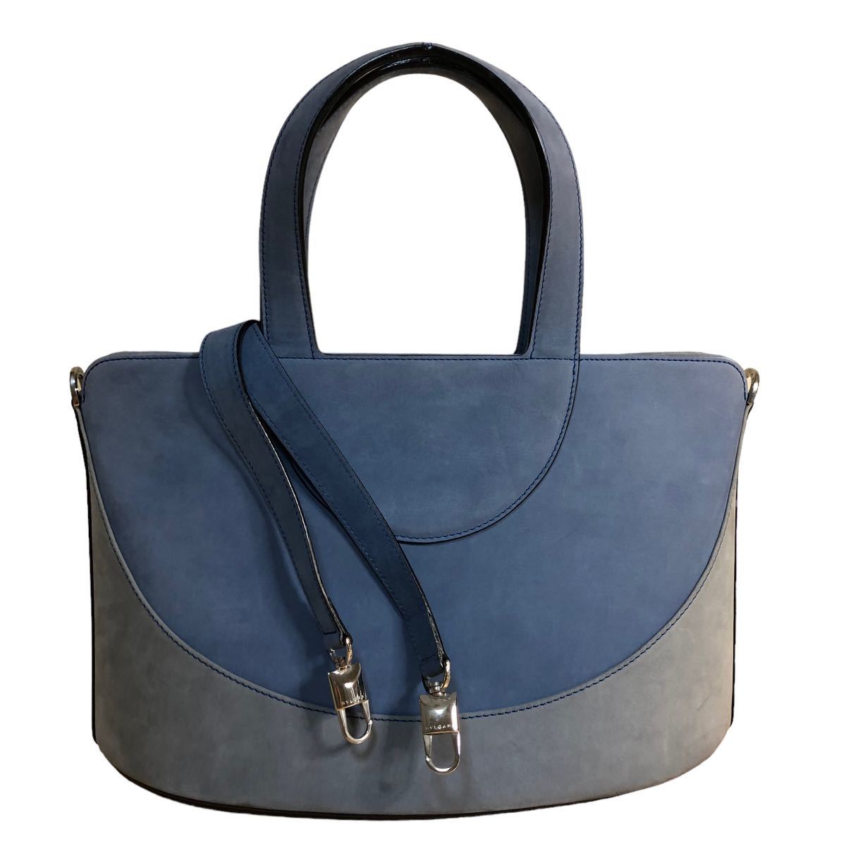 ブルガリ デコルテ スエード 2way ハンドバッグ グレー/ブルー