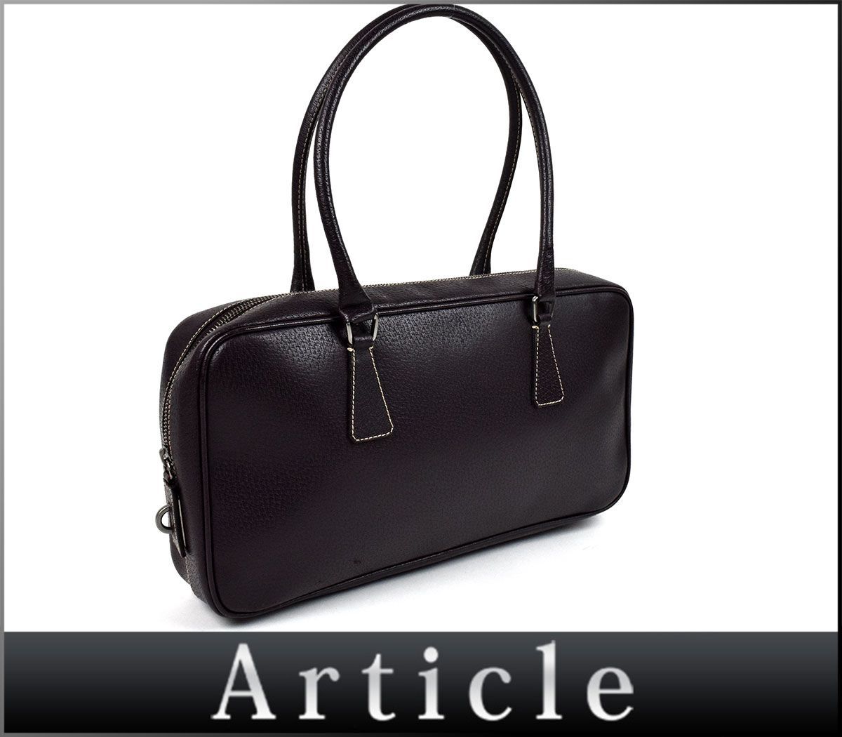 163570◇ PRADA プラダ 三角ロゴプレート ハンドバッグ ショルダーバッグ ミニボストン レザー パープル ブラウン シンプル レディース/ B