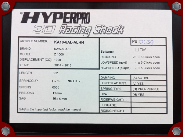 ○新品 30％OFF○14-16 Z1000用 HYPERPRO リアショック T460