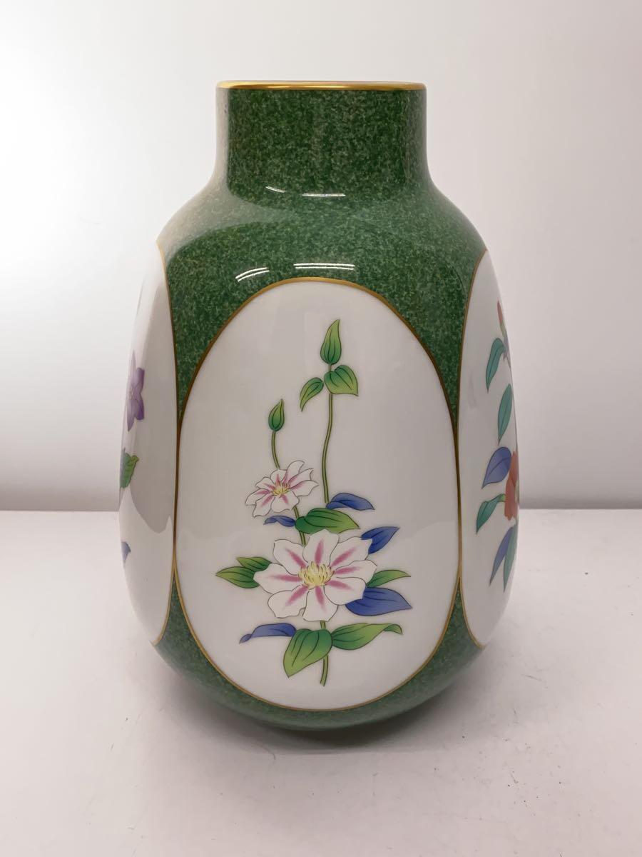 香蘭社◇壷・花瓶/グリーン/窓絵/花 花瓶 香蘭社 染錦 鶴の図 花瓶