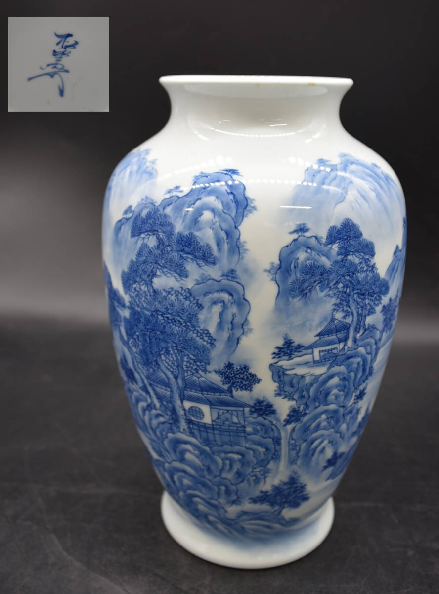HOT，安い AY12-11 有田焼 緒方松右衛門作 作家 染付 楼閣山水文風景図細密絵付花瓶 花器 花入 花生 飾壺 時代物 骨董品 古美術品(染付)｜売買されたオークション情報、yahooの商品情報をアーカイブ公開 - 伊万里、有田